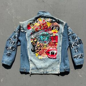 Hard Rock Cafe Bad Girl Vog Paris Catwoman Denim Jean Two Tone Jacket Blue B LG